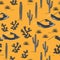 Seamless pattern with desert landscape and cacti silhouettes. Vector background