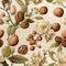 Seamless pattern design featuring watercolour hazelnuts for fabric or packaging