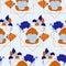 Seamless pattern design with orange pearl, colorful maritime leaves and geometrics