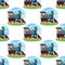 Seamless pattern for design surface with a picture of an old steam locomotive. Railway transport