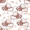 Seamless pattern with desserts. Hand drawn cookies and candy. Vector illustration for your design.