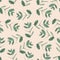 Seamless pattern with different branches of Eucalyptus Silver Dollar on a beige background.