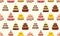 Seamless pattern with different cakes with cream for birthdays, weddings, anniversaries and other celebrations.