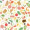 Seamless pattern of different elements of vegetable and meat ingredients for sandwiches