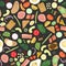 Seamless pattern of different elements of vegetable and meat ingredients for sandwiches