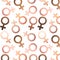 Seamless pattern with different ethnic female symbols. Gender LGBT icons  isolated white background. Female feminism signs