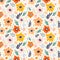 Seamless pattern with different flowers and plants, white background