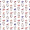 Seamless pattern with different guinea pigs and watercolor mushrooms. Animalistic vector background. Multicolor