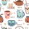 Seamless pattern with different kinds of tea