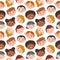 Seamless pattern with different multiracial smiling kids faces