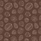 Seamless pattern with different nuts, whole and shelled. Walnuts, almonds, hazelnuts. Mix of nuts.