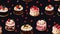 Seamless pattern with different types of cakes on black background