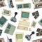 Seamless pattern with different vintage computers and gadgets