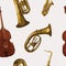 seamless pattern with different wind and string musical instruments