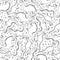 Seamless pattern with dinosaurs. Hand-drawn dinosaurs on white background.