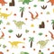 Seamless pattern Dinosaurs. Vector hand drawn colorful