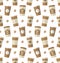 Seamless Pattern with Disposable Coffee Cups