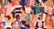Seamless pattern of diverse modern people. Human crowd with different multiracial men and women. Endless repeatable