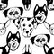 Seamless pattern with Dog breeds. Bulldog, Husky, Alaskan Malamute, Retriever, Doberman, Poodle, Pug, Shar Pei