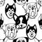 Seamless pattern with Dog breeds. Bulldog, Husky, Alaskan Malamute, Retriever, Doberman, Poodle, Pug, Shar Pei