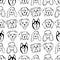 Seamless pattern with Dog breeds. Bulldog, Husky, Alaskan Malamute, Retriever, Doberman, Poodle, Pug, Shar Pei