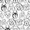 Seamless pattern with Dog breeds. Bulldog, Husky, Alaskan Malamute, Retriever, Doberman, Poodle, Pug, Shar Pei