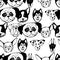 Seamless pattern with Dog breeds. Bulldog, Husky, Alaskan Malamute, Retriever, Doberman, Poodle, Pug, Shar Pei