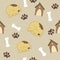 Seamless pattern with dog, dog house, bone