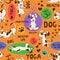 Seamless pattern with dog doing yoga position.