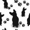 Seamless pattern of dog paw print and french bulldog. Black and white background