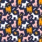 Seamless pattern with Dog silhouette. Surface design texture about Dogs breed Basenji. Vector illustration color shape