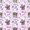 Seamless pattern with dogs-girls and women`s accessories