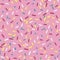 Seamless pattern donut with pink glaze. Background with decorative colored sprinkles.