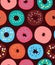 Seamless pattern with donuts, vector texture with cakes, decorative sweet background.