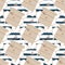 Seamless pattern with doodle beehives, bees and honeycomb elements. Simple hand drawn pastel ornament on navy blue and white