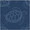 Seamless pattern doodle big turtle - contour drawing on poseidon background