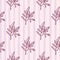 Seamless pattern with doodle branch silhouettes. Lilac outline ornament on light stripped background
