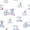 Seamless pattern with doodle cakes, cups and bicycles