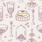 Seamless pattern with doodle candy bar objects
