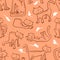 Seamless pattern with doodle cats and mouse. Background with fun