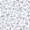 Seamless pattern with doodle children, house, sun and bike. Hand drawn funny little kids play, run and jump. Cute