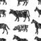 Seamless pattern of doodle drawings of profile silhouettes various farm animals