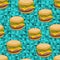 Seamless pattern with doodle hamburger on the artistic background.
