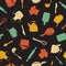 Seamless pattern with doodle kitchen utensils. Cooking food