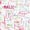 Seamless pattern doodle MAGIC words on white background