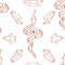 Seamless pattern with doodle mystic snakes, crystals