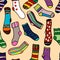 Seamless pattern of doodle socks for web design, prints etc. Repeating background can be copied without any seams