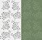 Seamless pattern in doodle style of three types of plants. Two options in gray-white and green. Spring and summer.