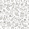 Seamless Pattern Doodle style vector cleaning elements. A set of drawings of cleaning products and items. Room washing kit