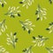 Seamless pattern with doodle summer harvest white leaves and lemons silhouettes on light green background